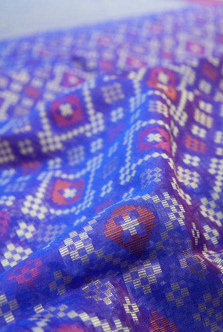 Purple banarasi cotton patola wave saree