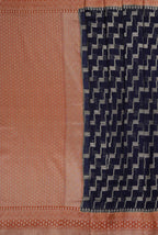 Navy blue saree with orange border chinia banarasi saree