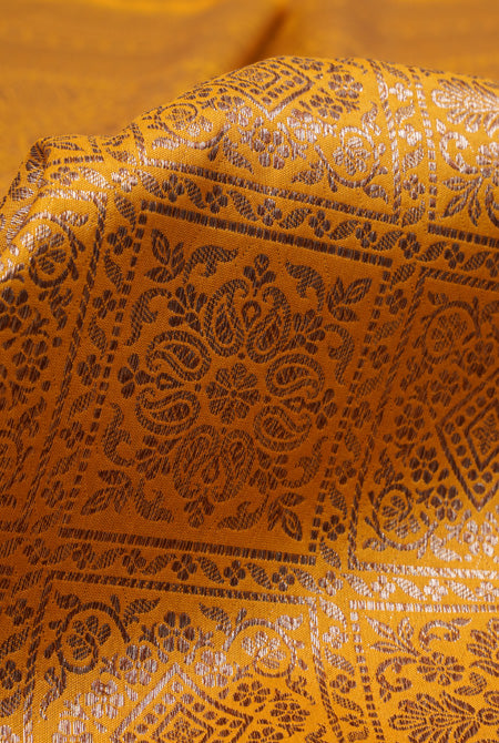 Mustard yellow soft silk banarasi saree