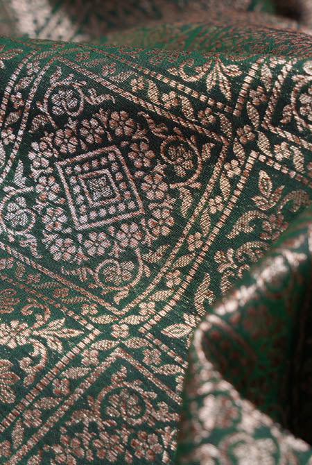 Bottle green soft silk banarasi saree