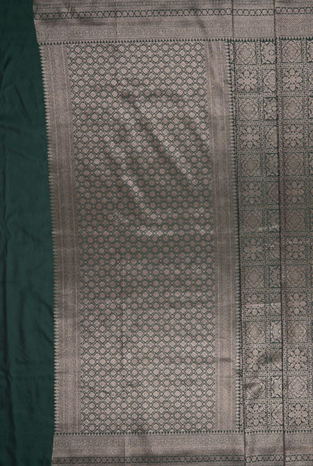 Bottle green soft silk banarasi saree