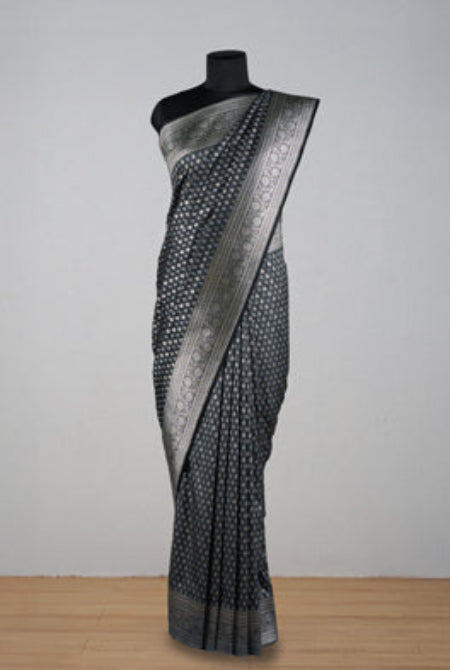Dark grey Tanchoi silk banarasi saree