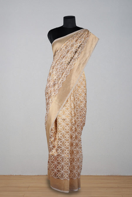 Golden kora organza banarasi saree
