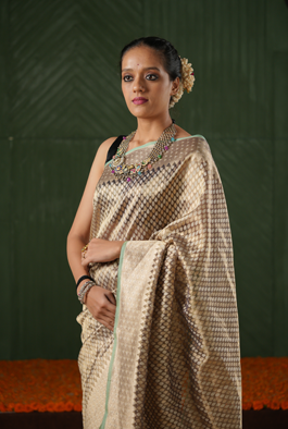Green copper kora organza banarasi saree