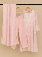 Baby pink cotton embroidery kurta set with duppata