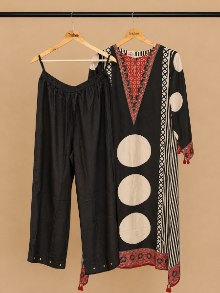 Black muslin printed kurta set