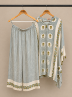White and blue co-ord set  with green flowers