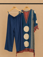 Navy blue muslin printed kurta set