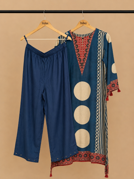 Navy blue muslin printed kurta set