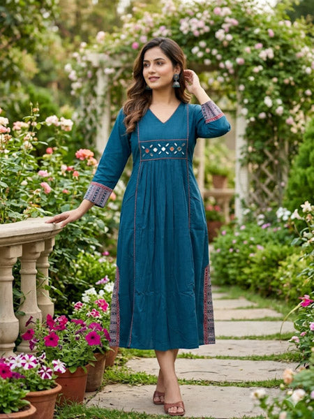 Navy blue cotton ajrakh dress