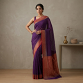 Purple-red border crepe chiffon banarasi saree