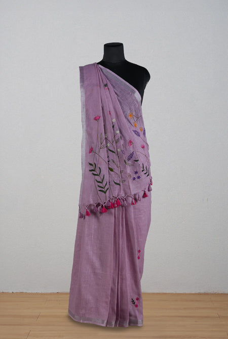Lavender linen saree