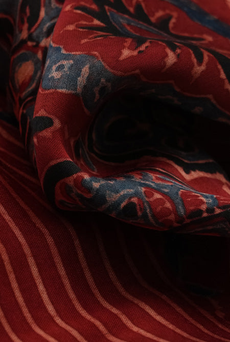Maroon modal ajrak print saree