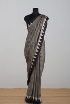 Beige-black modal ajrak print saree