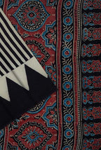 Beige-black modal ajrak print saree