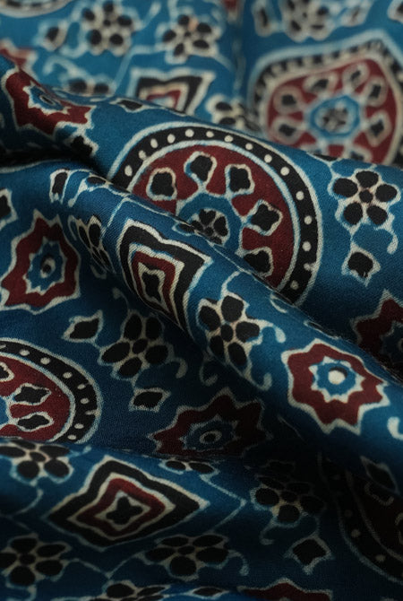 Blue modal ajrak print saree