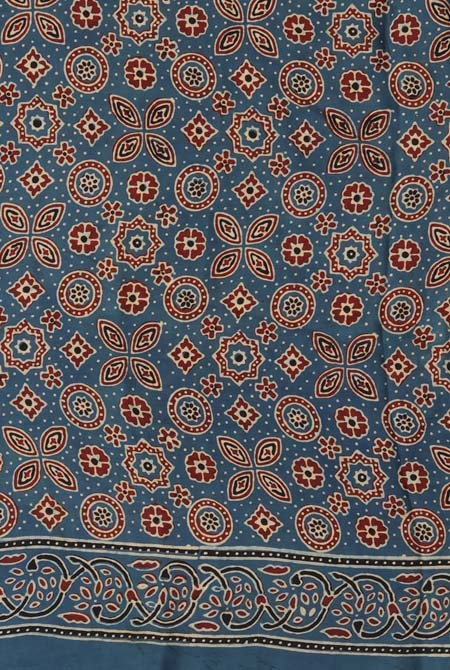 Blue modal ajrak print saree