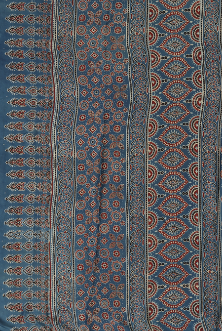 Blue modal ajrak print saree