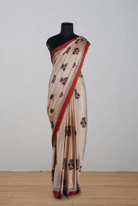 Beige-Rust Modal ajralk print saree
