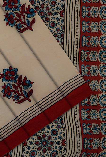 Beige-Rust Modal ajralk print saree