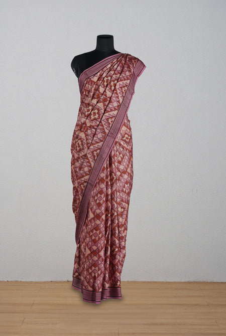 Peach jaipur ajrak modal saree