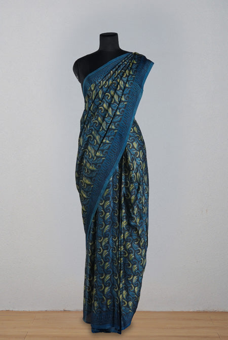 Blue black jaipur ajrak modal saree
