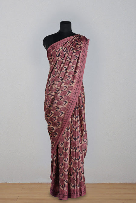 Peach jaipur ajrak modal saree