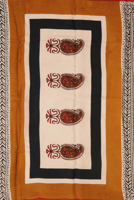 Black-beige & rust border jaipur ajrak modal saree