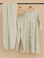 Mint cotton embroidery kurta set with duppata