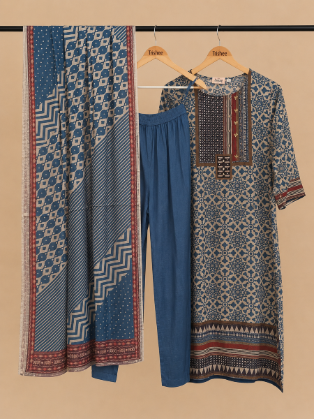 Navy blue kurta set with duppata