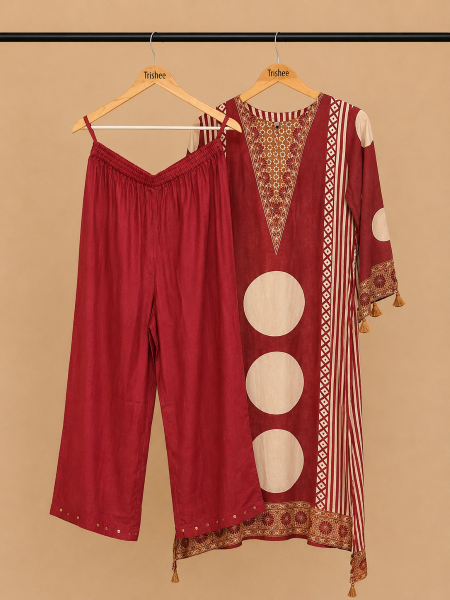 Maroon muslin printed kurta set