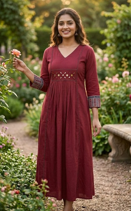Rust cotton ajrakh dress