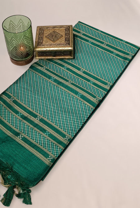 Temple border semi tusser sea green saree