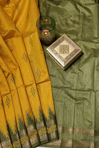 Temple border semi tusser Yellow and mehndi saree