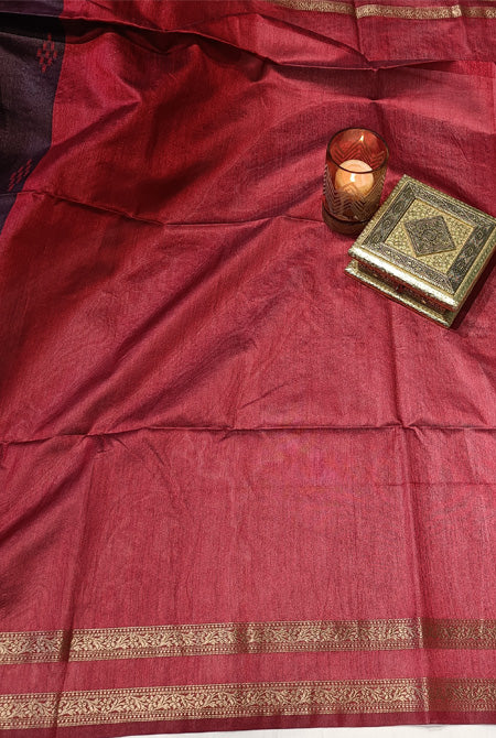 Temple border semi tusser Maroon & wine saree