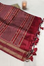 Temple border semi tusser Maroon & wine saree