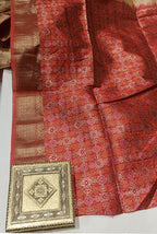 Temple border semi tusser Beige and red saree