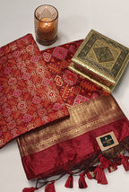 Brown and red patola palav semi tusser saree
