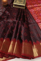 Brown and red patola palav semi tusser saree