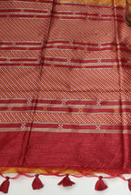Temple border semi tusser Mustard & red saree
