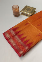 Temple border semi tusser Mustard & red saree