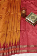 Temple border semi tusser Mustard & red saree