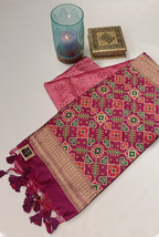 Pink and magenta patola palav semi tusser saree