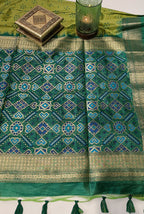 Dark green and green patola palav semi tusser saree