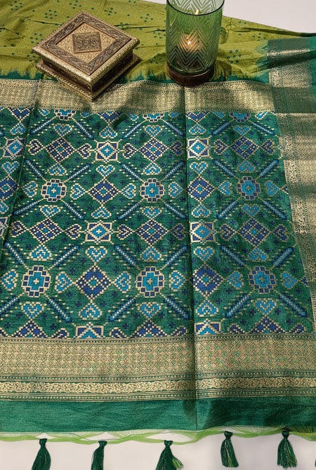 Dark green and green patola palav semi tusser saree