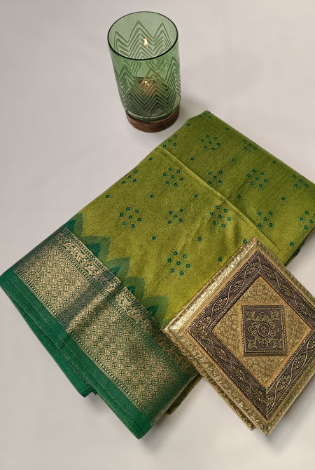 Dark green and green patola palav semi tusser saree