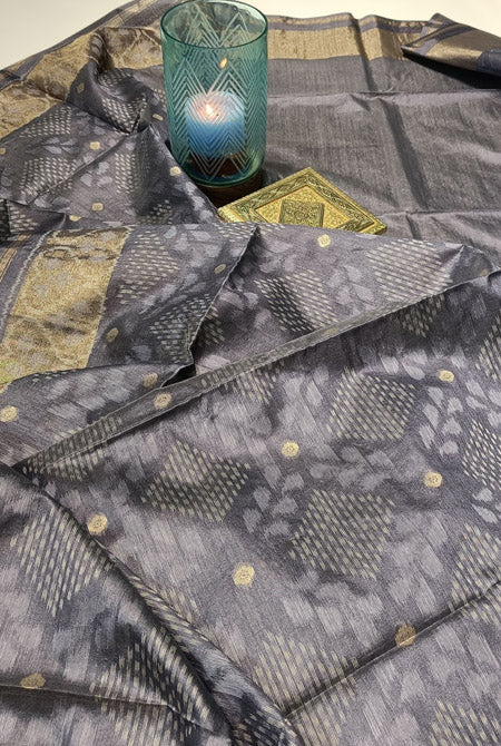 Charcoal grey patola semi tusser saree