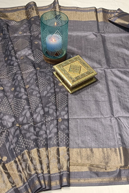 Charcoal grey patola semi tusser saree