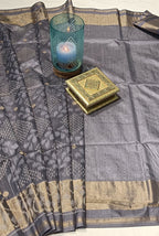 Charcoal grey patola semi tusser saree