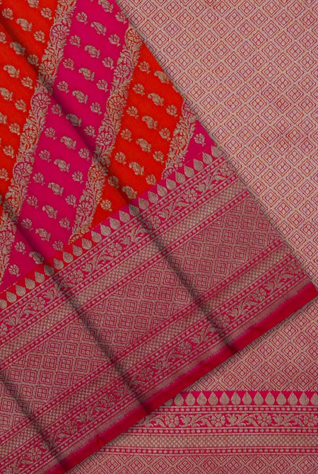 Orange & pink soft silk Banarasi saree